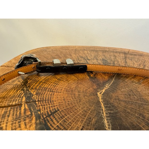 Hartnell VTG womens Pewter Alligator buckle Grain Calfskin thin leather belt M - Picture 5 of 12